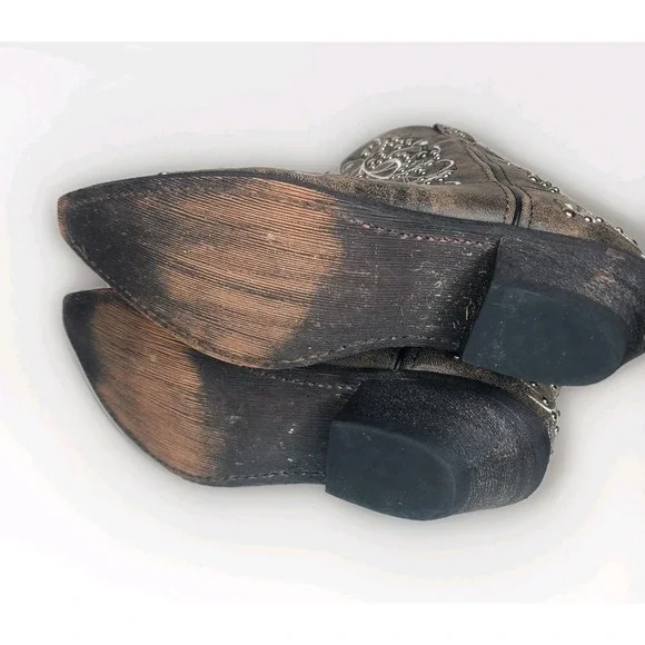 ROCKIN COUNTRY Womens Brown Leather Silver Studded Western Pull On Boots Sz 11M - Picture 7 of 8